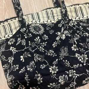 Vintage Quilted Keepers Floral Black and Cream Shoulder Bag